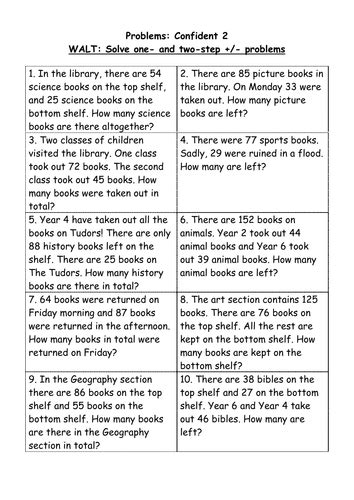 two step word problems year 4|Year 4 Addition and Subtraction Two.